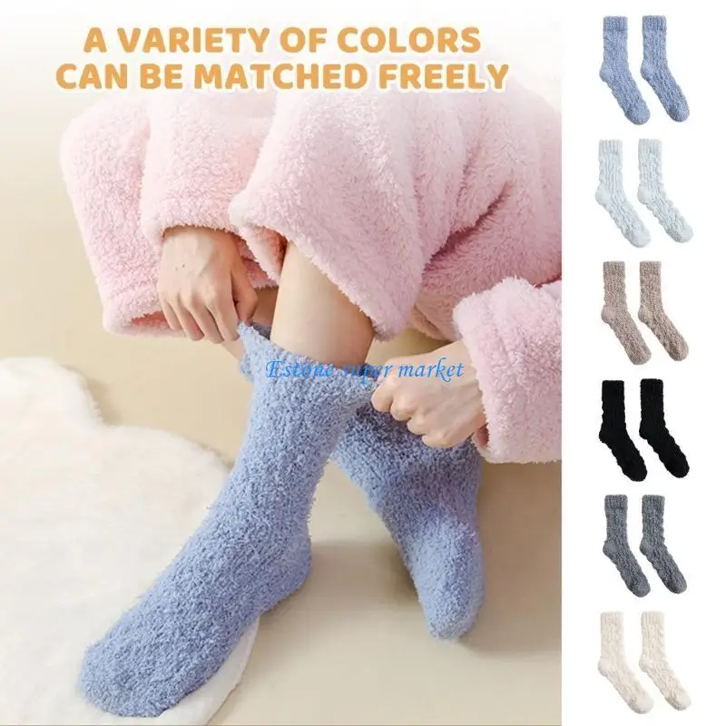 

090B Pack Of 6 Fleece Socks For Teens Adults Unisex Soft Warm Sleepwear Winter Thermal Socks