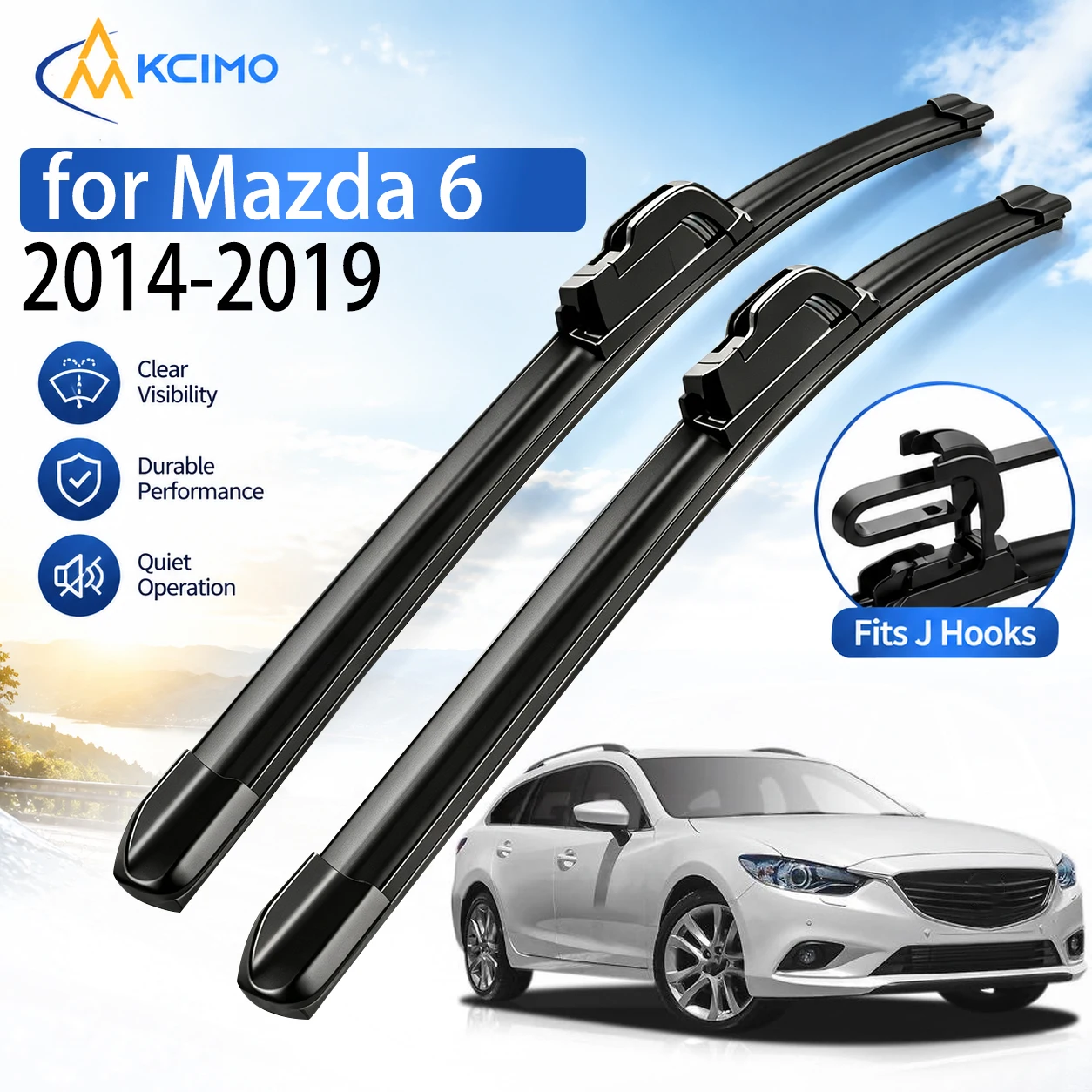 2Pcs Front Windshield Wiper Blades Kit 24"+18" for Mazda 6 GJ GL 2014-2019 J Hook Boneless Design Quiet Clean Wiper Blades