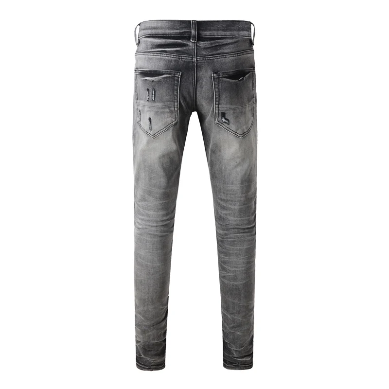 jeans newY2K elasticizzati, vestibilità slim, fori strappati, toppe patchwork, acqua lavata, jeans nostalgici retrò neri grigi, d