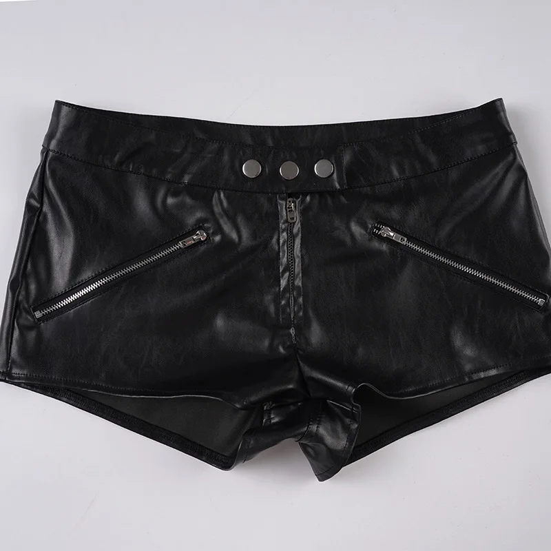 Gtpdpllt shorts pretos de couro pu, calças quentes femininas estilo punk com botões de cintura baixa, roupas de rua para motobike, outono 2025