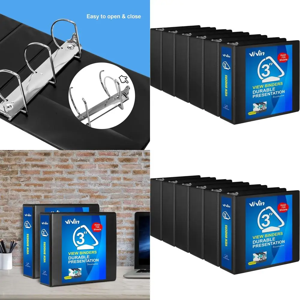 

3 Slant D-Ring View Binder, 725-Sheet Capacity, 8.5 x 11, 6-Pack, Black