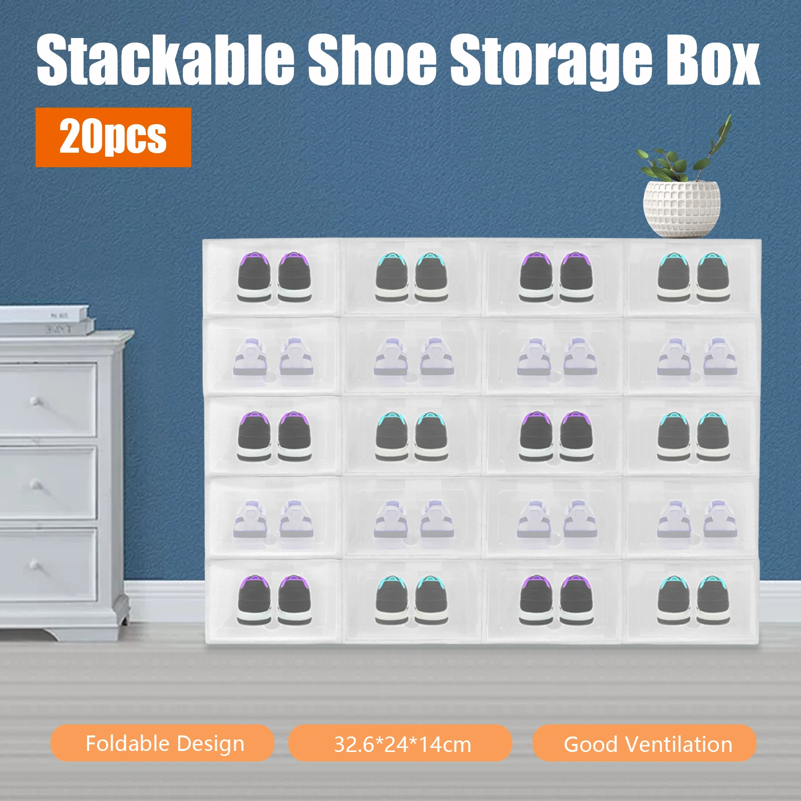 20pcs Shoe Storage Plastic Box Transparent Shoe Box Shoe Storage Box Set Stackable