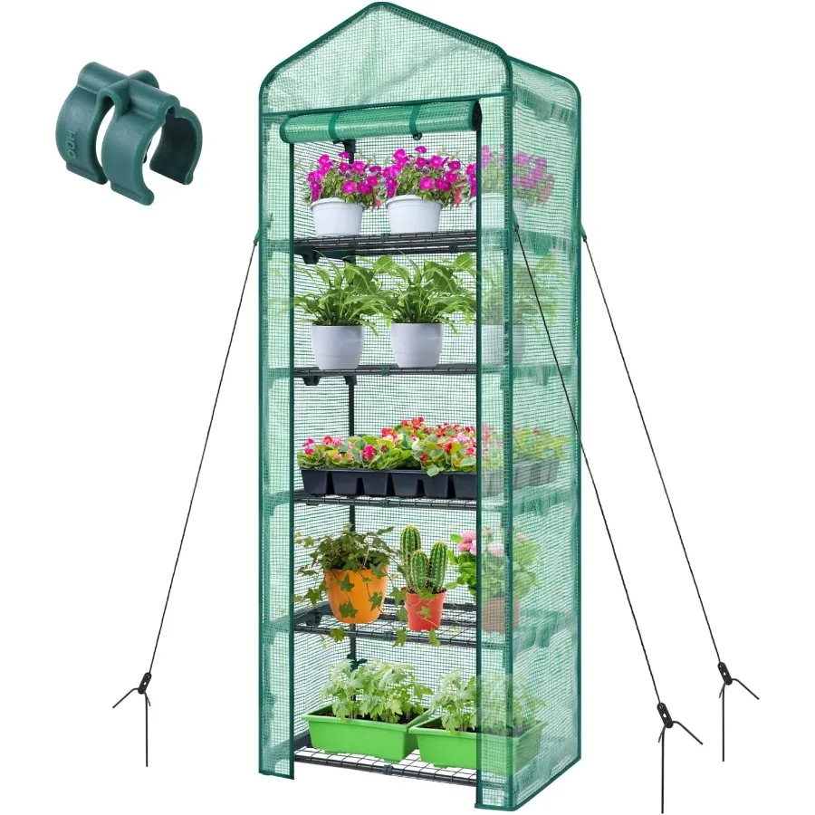 

Mini Greenhouse for Indoor Outdoor Use: Compact 5Tier Plastic Plant Rack Stand with Durable PE Cover Portable Design for Seedli