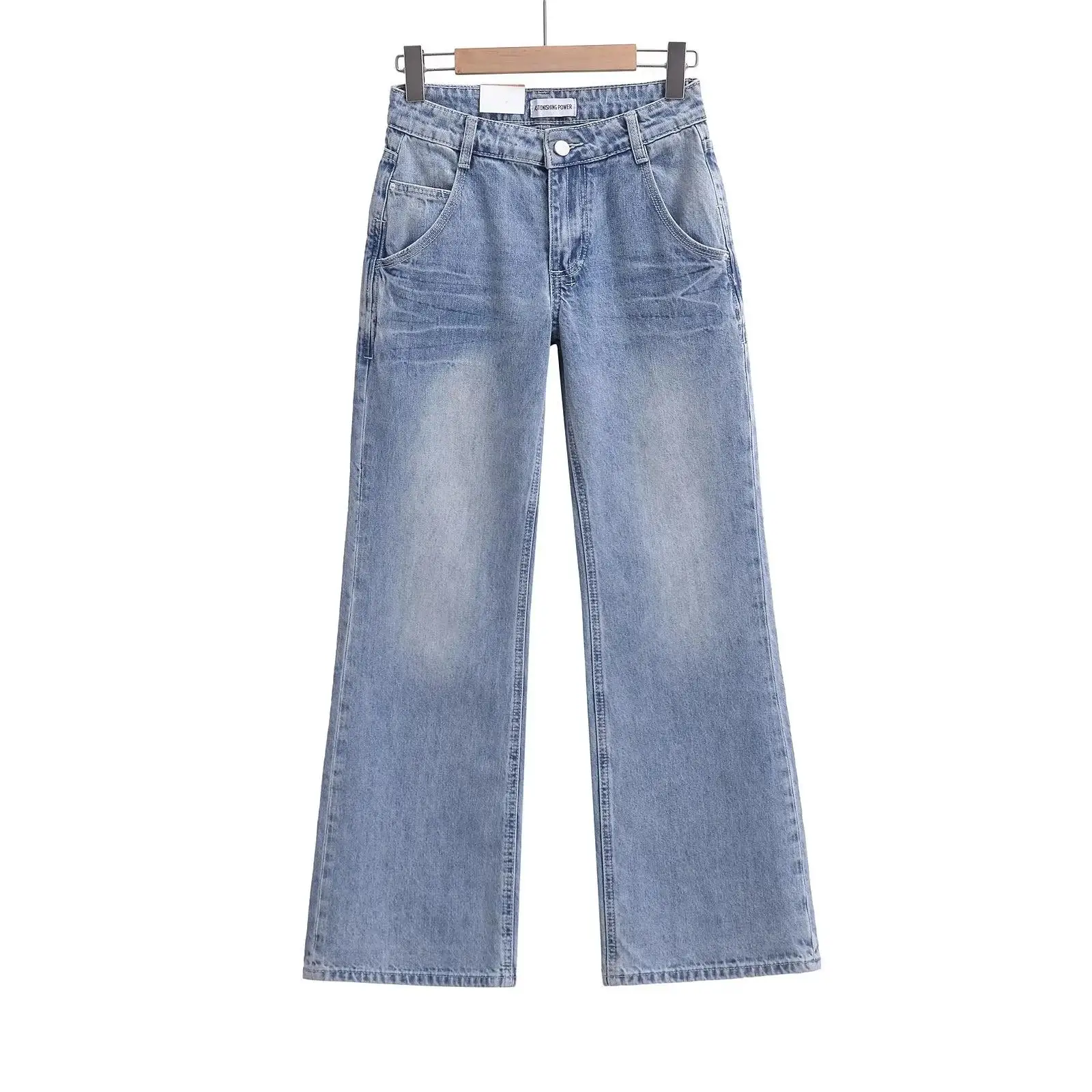 American Retro Hot Girl Casual Drapey Straight Low Waist Loose Wide Leg Jeans Micro Flared Long Pants Women's Autumn Zipper