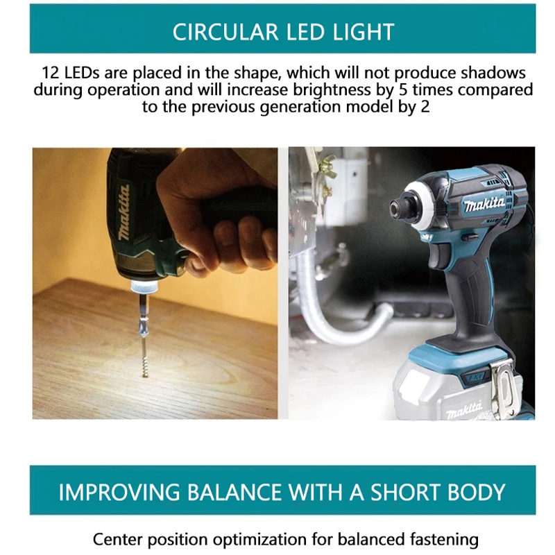 Makita DTD173 1800 tpm accu-slagschroevendraaier 180Nm borstelloze motor elektrische boor hout / bout / T-modus voor Makita 18V batterij