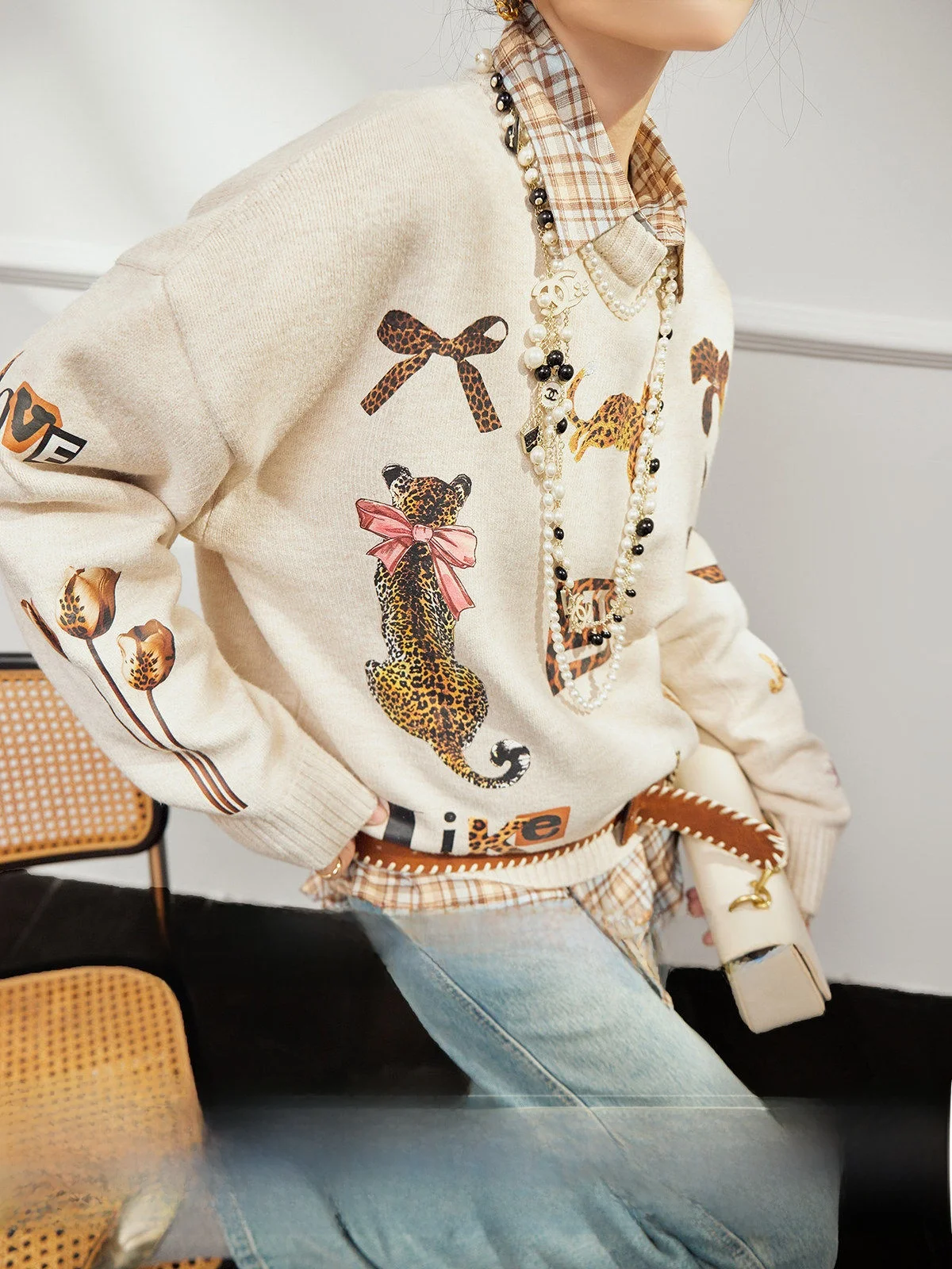 

Women's Loose Fit Leopard Print Sweater Autumn Winter New Sle Versatile Comfortable Slimming Uncle Commute Sle