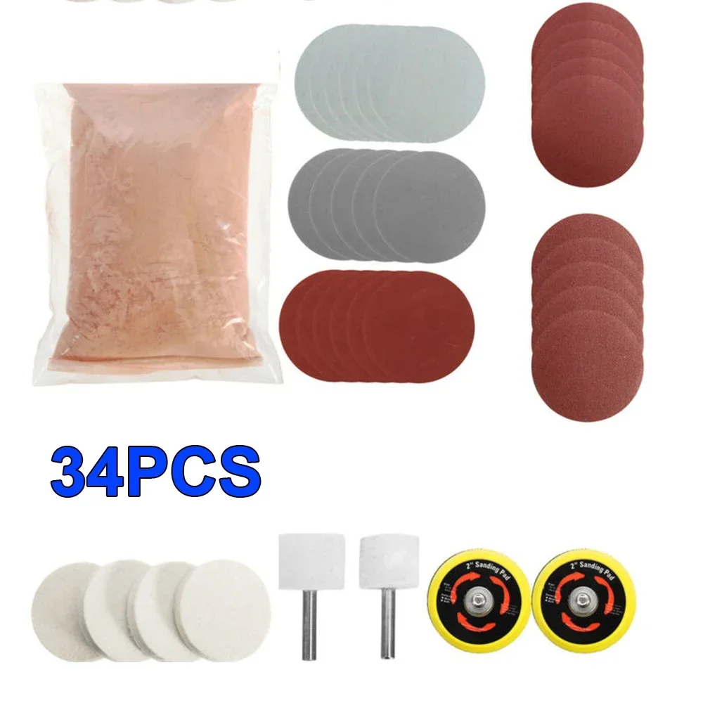 34pcs Set Deep- Scratch Remover- Repair Glass Polishing- Kit Wool Polish Pad Windows Polishing Kits Cleaning- Scratch Removal-