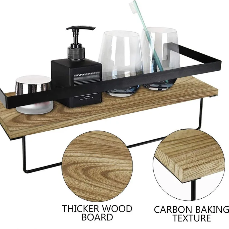 Bathroom supplies kitchen solid wood drilling storage rack floating wall rack accessories storage cabinet hardware accessories