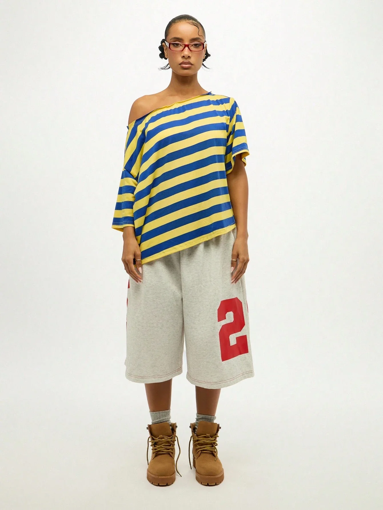 

Топ с открытыми плечами в полоску, повседневный летний, свободного кроя, оверсайз, с коротким рукавом, в уличном стиле