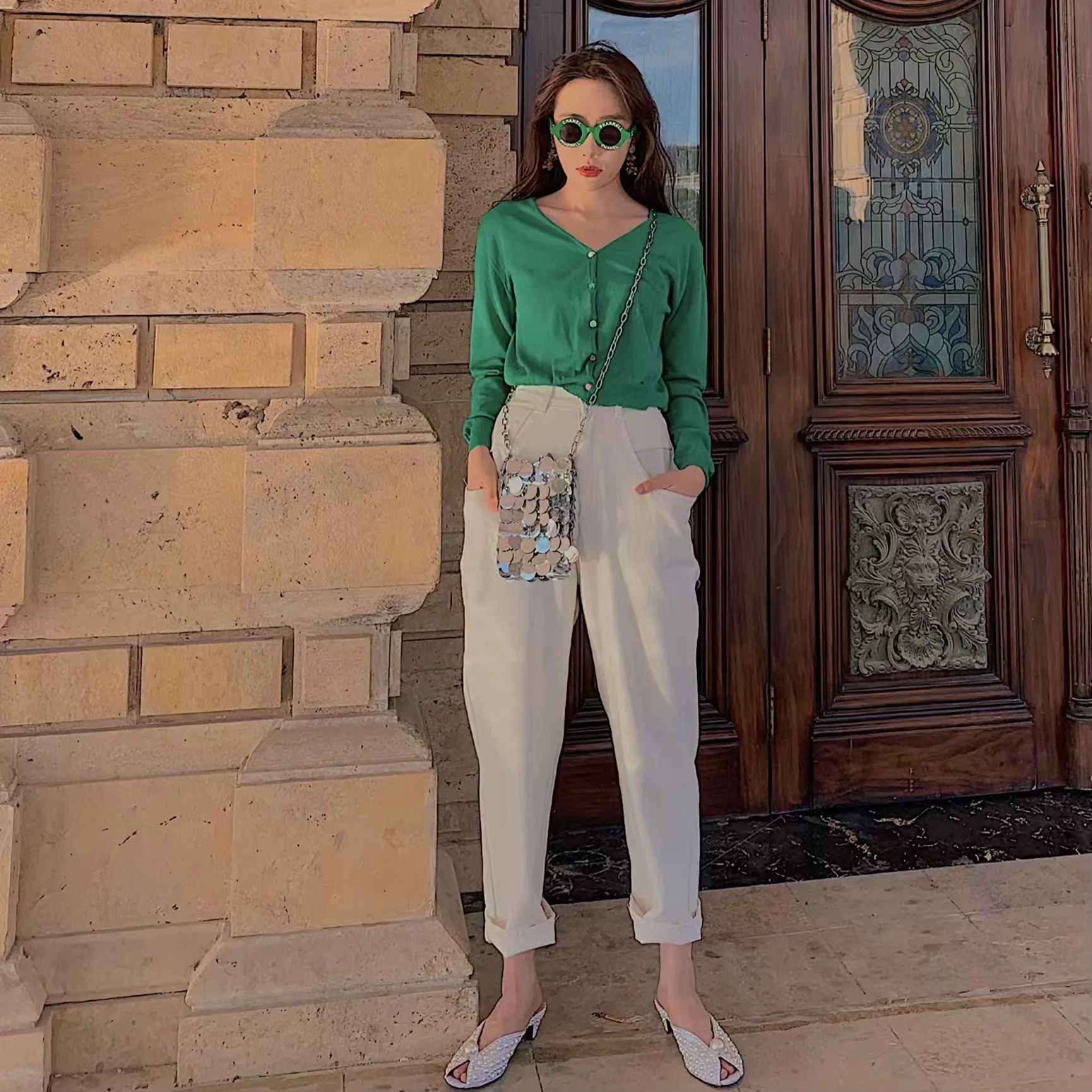 

Loose High Waist Nine Points Casual White Pants Amor Hyu Version Commuter Wind Regular Thin Summer Season Zipper...