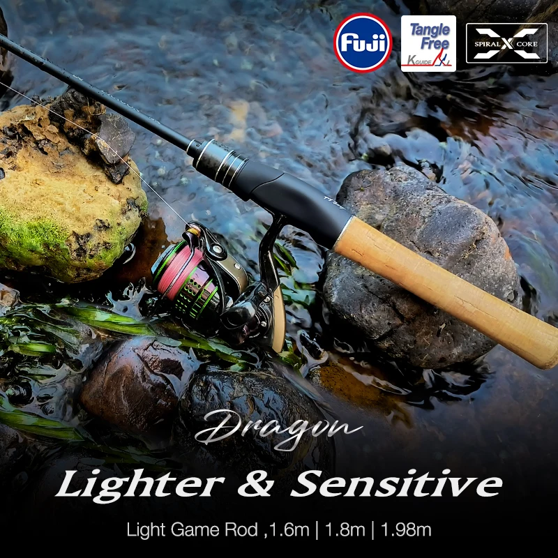 

TSURINOYA 1.6m 1.8m UL Fishing Rod DRAGON Light Game FUJI Guide Spinning Casting Rod 2 Section Trout Stream Rod Fishing Tackle