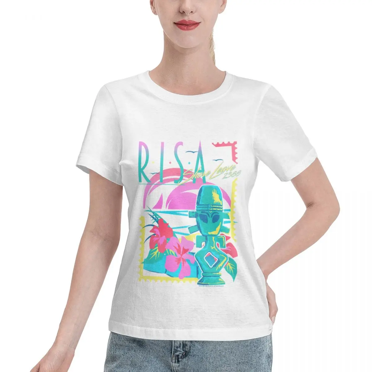 Must Have Star Trek The Next Generation Risa Shore Retro Tourist Poster Women's T-shirt Urban Fashion Plain Cotton Top