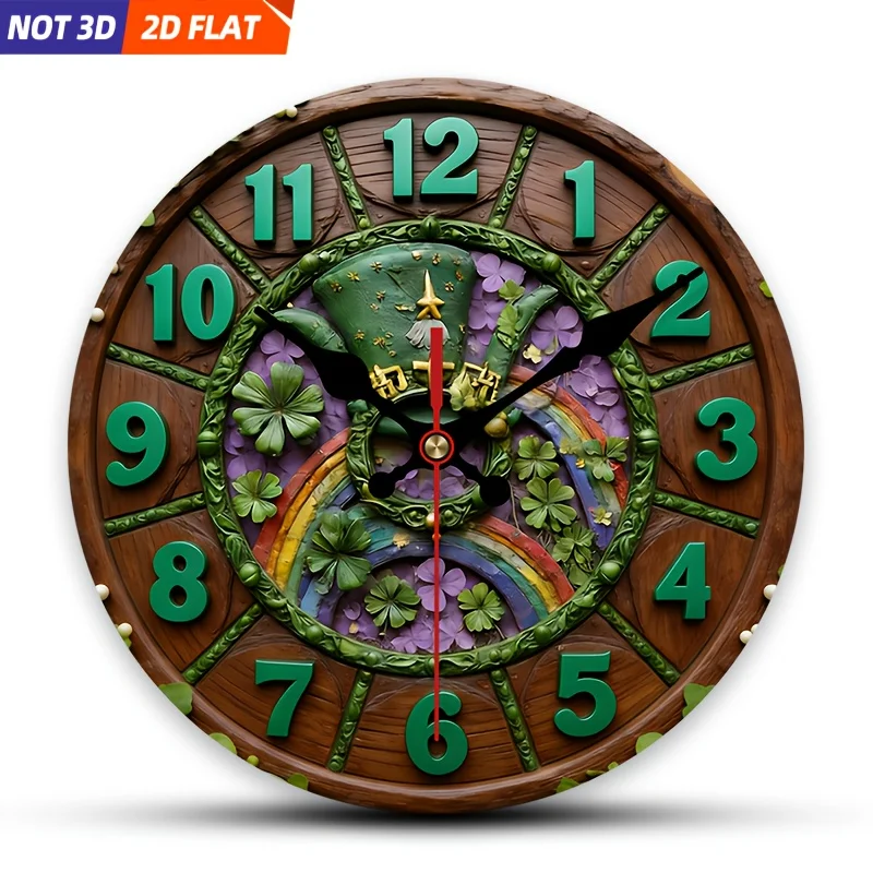 

2D плоский. 1 шт. Настенные часы в тематике «Радужный клевер», бесшумные декоративные часы, креативные настенные часы, подходят для украшения спален.