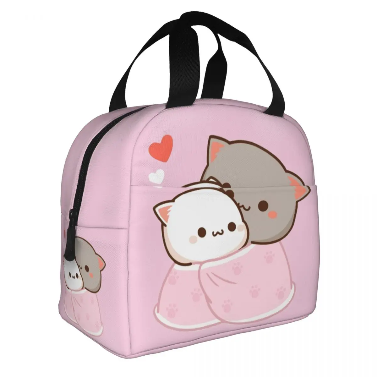 Cute Peach And Goma Cartoon Insulated Lunch Bags Thermal Bag Meal Container Mocha Mochi Peach Cat Lunch Box Tote Food Handbags