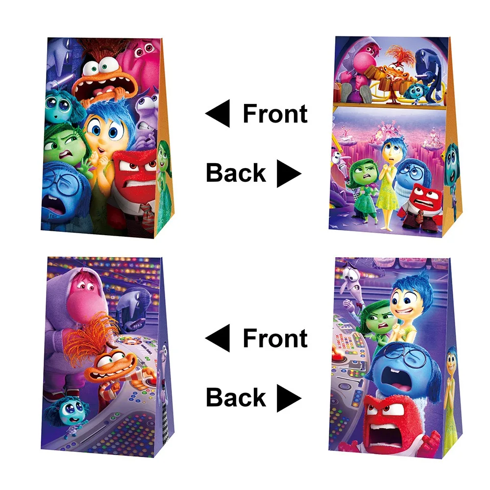 12pcs Disney Inside Out 2 Theme Paper Gift Bags Birthday Party Decoration Candy Bags With Sticker For Children Party Supplies