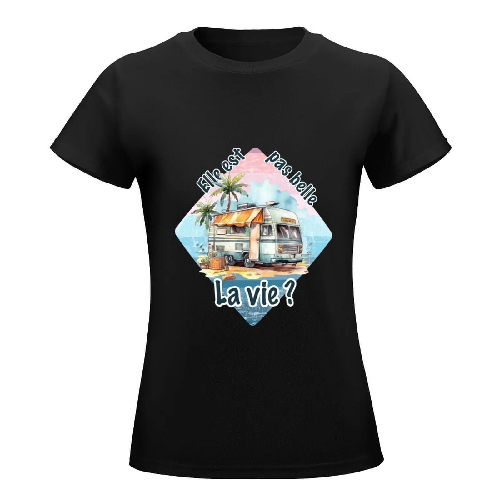 Motorhome life (VR-RV). Vintage design and inscription in French Isn't life beautiful? T-Shirt