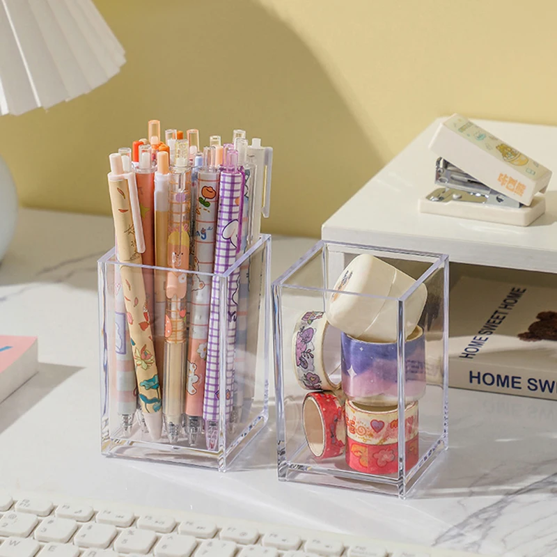 Transparent Acrylic Pen Holder Makeup Brush Tool Storage Box Desktop Organizer Brush Storage Box Office Pen Case Sundries Holder