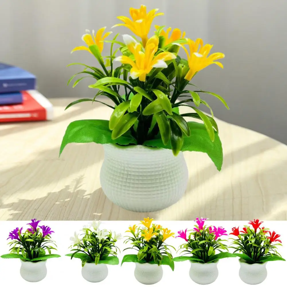 Plantes Artificielles en Pot, 5 Têtes de Fleurs d'Orchidées, Centre de Table, Bonsaï Floral Faux pour Mariage, Décoration de Bureau Intérieure et Extérieure