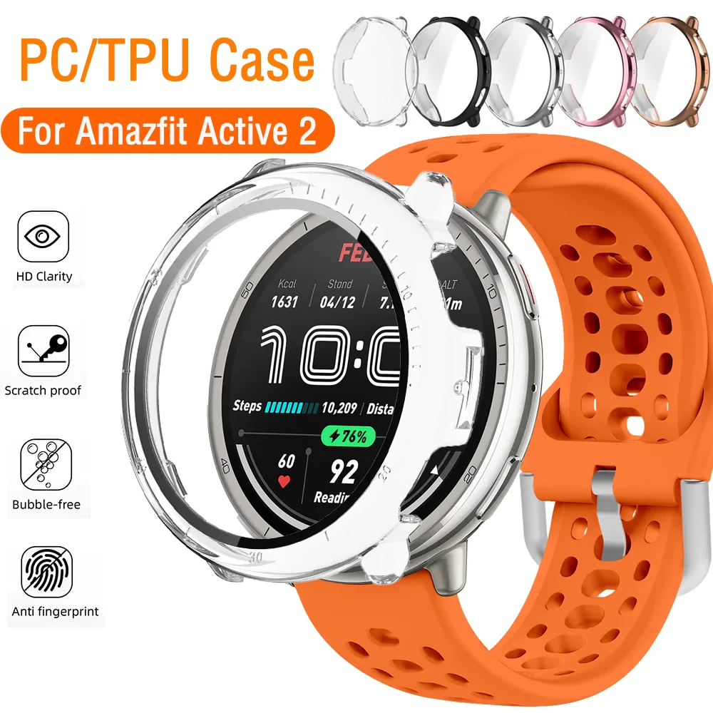 Image of Schutzhülle für Amazfit Active 2, vollständige Abdeckung, gehärtetes Glas, Displayschutzfolie, Stoßstangenschale für Amazfit Active 2-Zubehör