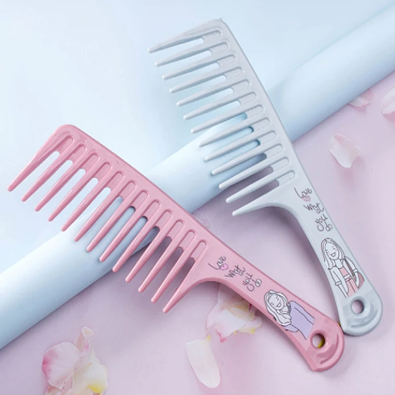 1Pc Random Cartoon Plastic Comb Suitable For Thick Long And Curly Hair With Wide Teeth Anti-static