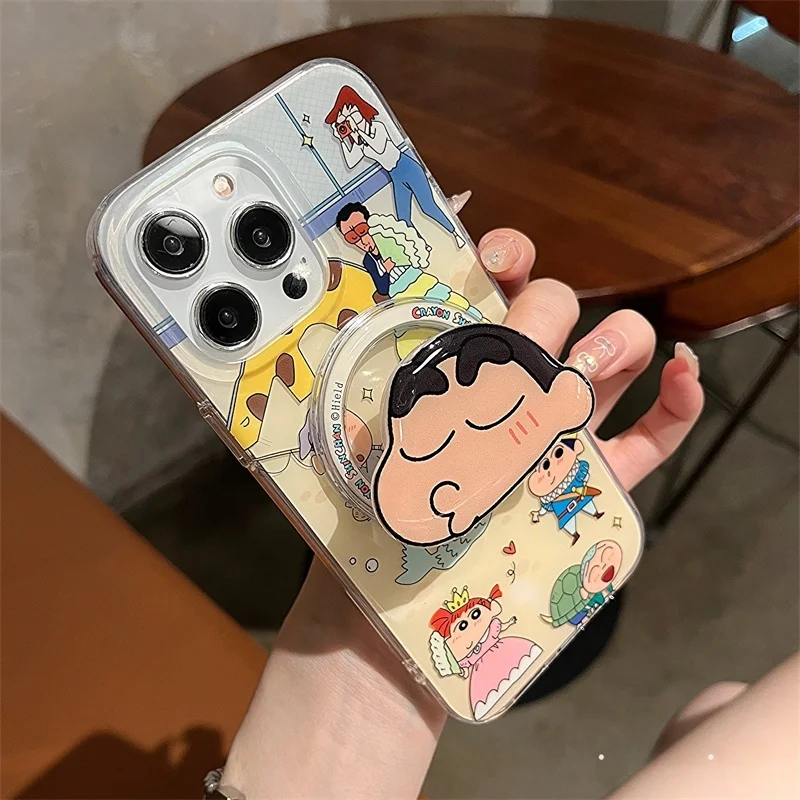 

Cute comic Funny Couple Shin-chan Magsafe Wireless Charge Case For iPhone 13 14 15 16 Pro Max cartoon Shin-chan Magnetic Holder﻿