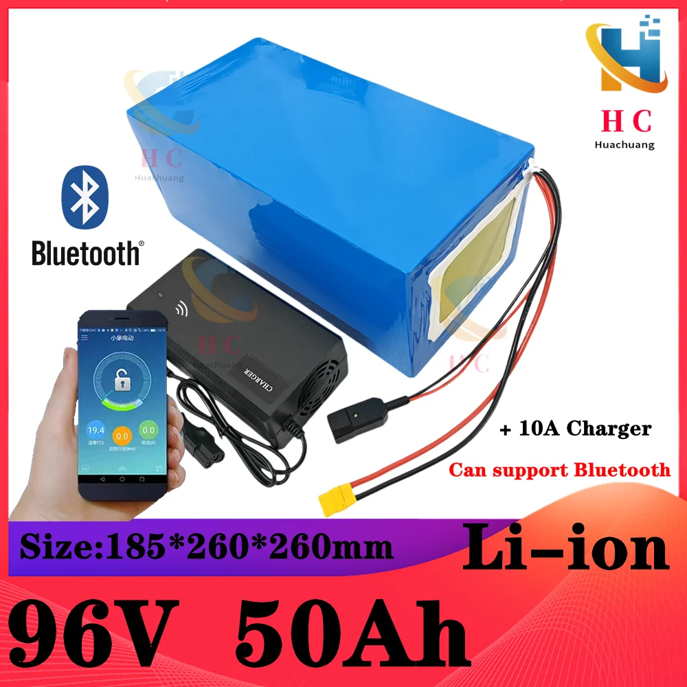 

96v 50ah lithium ion battery li ion bluetooth BMS APP for 5000W motor robot scooter bike motorcycle AGV bike + 10A Charger