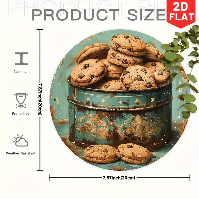 1 Piece of Vintage Chocolate Chip Cookie Jar Sign - Teal and Gold Farmhouse Kitchen Decor, Teal and Gold Vintage Metal Wall Art, with
