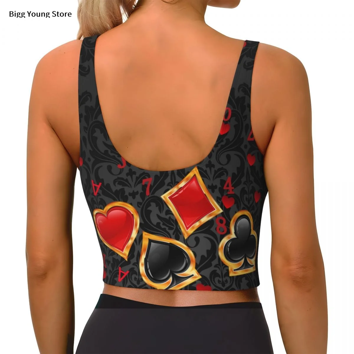 โยคะเสื้อกั๊กผู้หญิงกีฬา Crop Tops บทคัดย่อพื้นหลังเล่นไพ่ Streetwear ออกกําลังกาย Breathable Tank Top หญิง