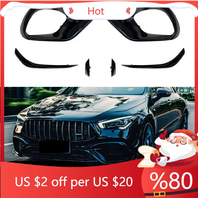 

Hot Emblems For Mercedes Benz CLA45 AMG C118 W118 2020-2023 Splitter Canard Car Front Bumper Light Grill Side Fog Lamp Gri