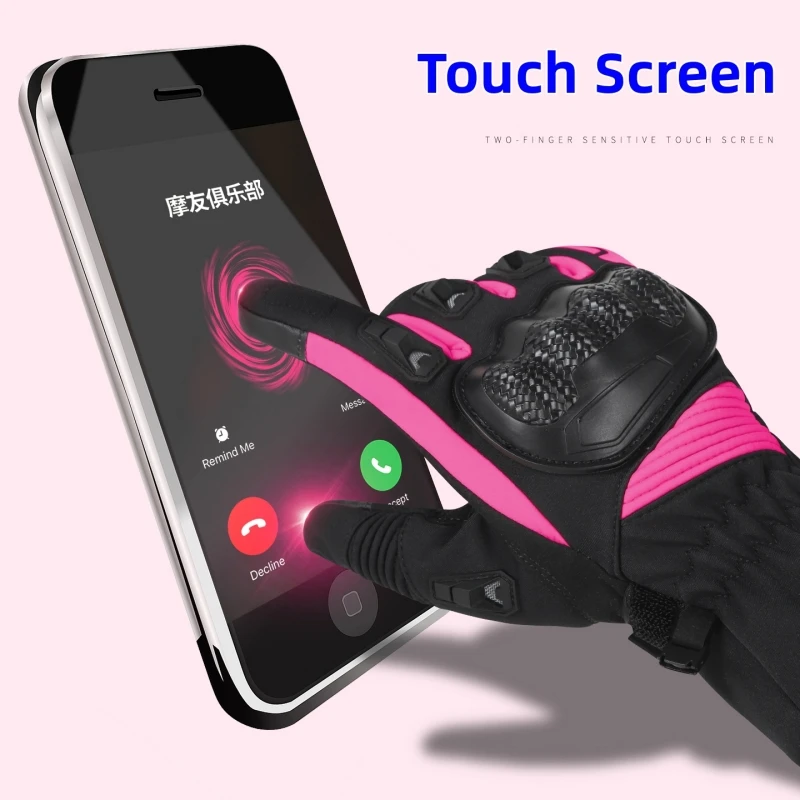 Winter Warm Anti-fall Motorcycle Gloves Women Waterproof Thermal Windproof Touchscreen Anti-Skid Bike Moto Gloves Pink Purple view 4