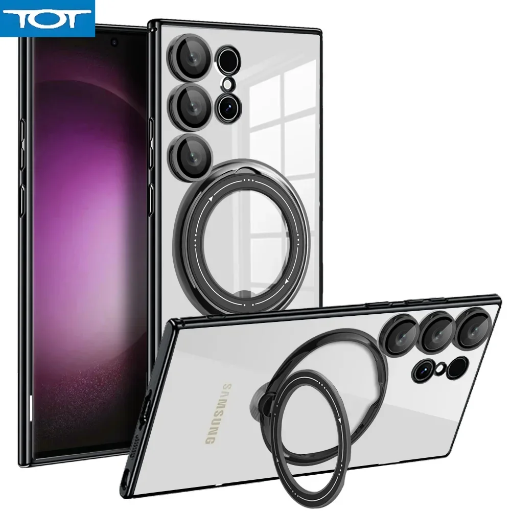 

Plating Magnetic Bracket Ring Holder Case For Samsung S24 Ultra S23 Plus S22 S20 FE A54 A34 A14 A13 A52 A32 Soft Silicone Cover