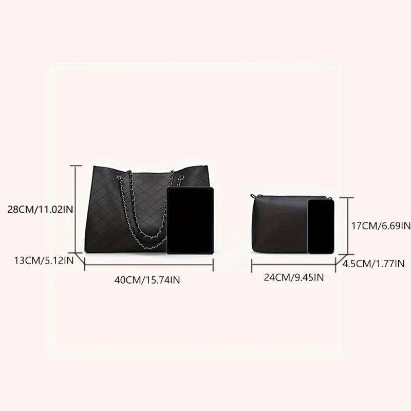 2 pezzi borsa a tracolla Tote con catena a reticolo di diamanti di lusso moda donna e pochette borsa per soldi piccola borsa per madre e bambino,