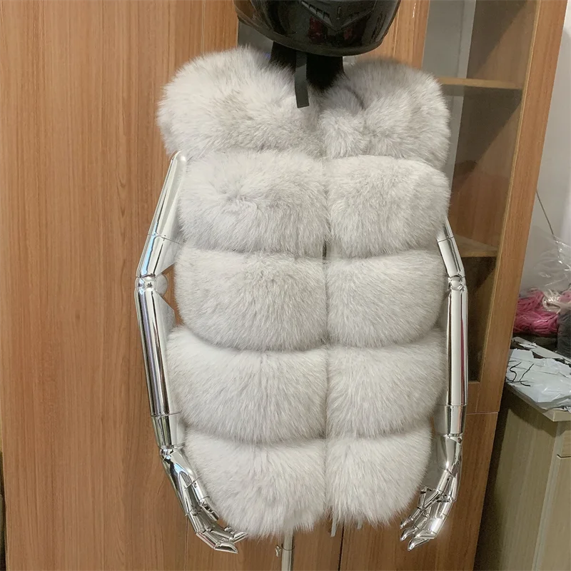 Imagem -04 - Moda Feminina Novo Colete de Pele Real Primavera e Outono Raccoon Fur Vest Linhas de Pele Grande de Alta Qualidade Real Fox Fur Vest Jackets