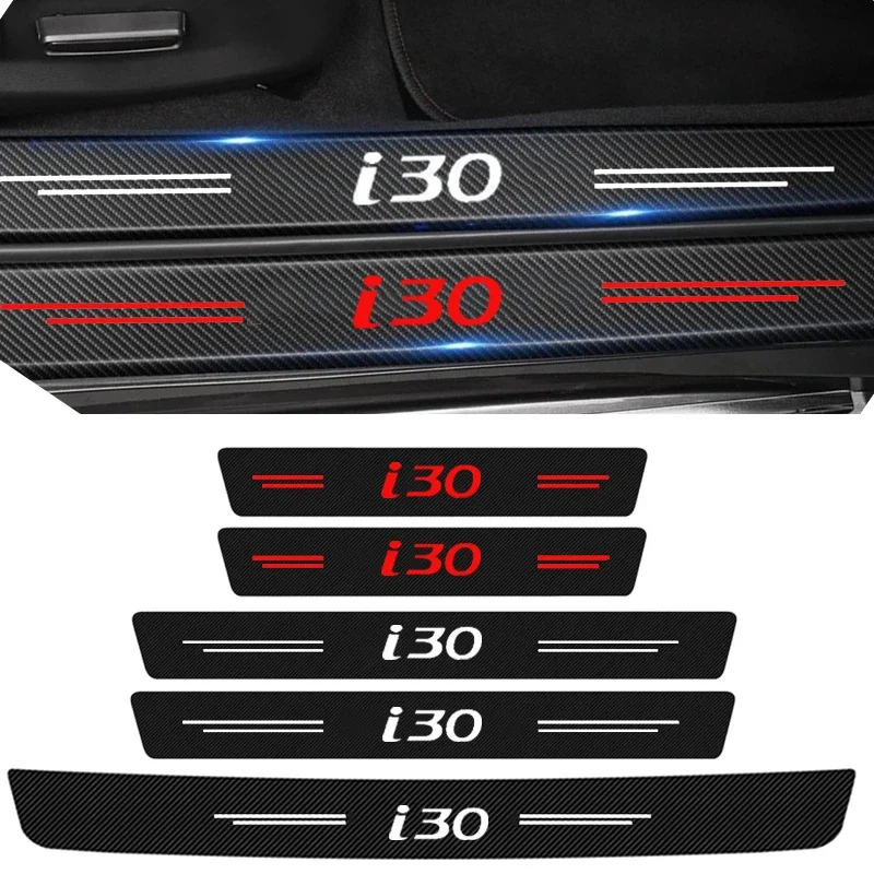 Carbon Fiber For Hyundai I30 Car Door Sill Scuff Plate Protector Stickers Styling Rear Trunk Bumper Guard Anti Scratch Strips