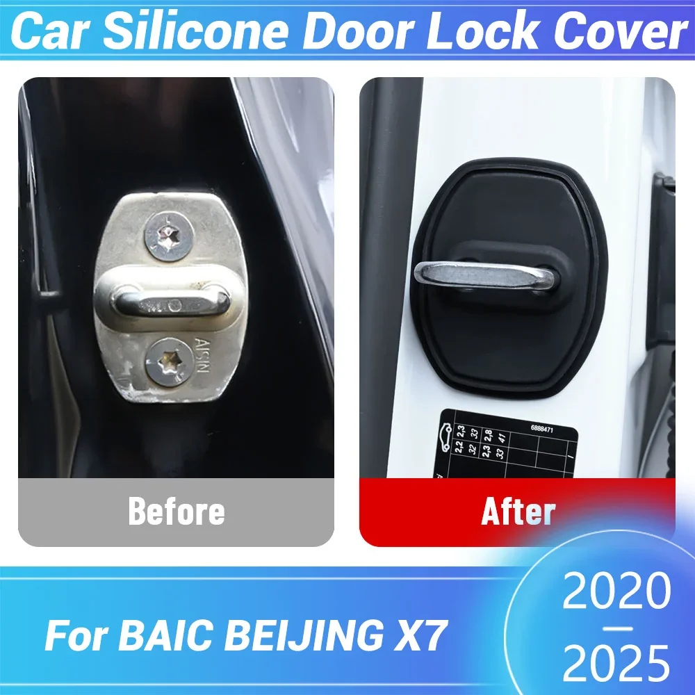 For BAIC BEIJING X7 2020-2025 Automotive Door Latch Anti-collision Car Door Lock Silicone Buckle Protector Cover Accessories