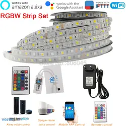 DC12V 5050 LED Strip RGBW RGBWW 60LEDs/m 5m with mini 24Key IR WiFi Controller 3A Power Supply LED Strip Set Support APP Control