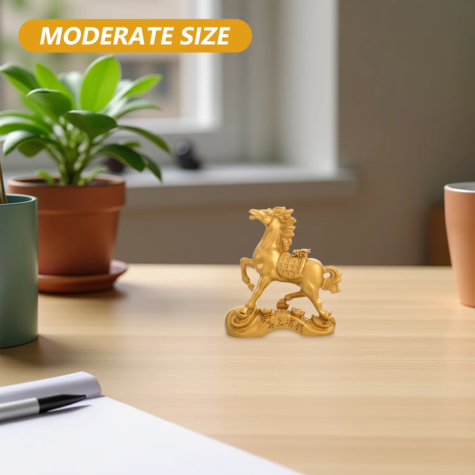 

Year of The Horse Feng Shui Decor Chinese Zodiac Horse Statue 2026 Golden Wealth Ornament Table Shelf Luck Charm