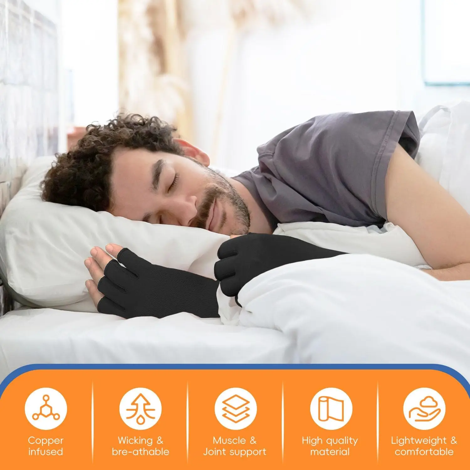 Luvas de cobre para artrite para alívio da dor nas mãos, osteoartrite reumatóide, inchaço, túnel do carpo, luvas de compressão