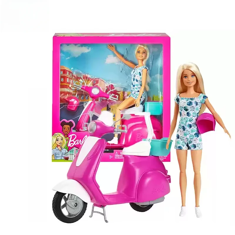 

Original Barbie Blonde Doll Simulated Motorcycle Girls Toys 1/6 Dolls Helmets Clothes Vehicle Accessories Playset Birthday Gift