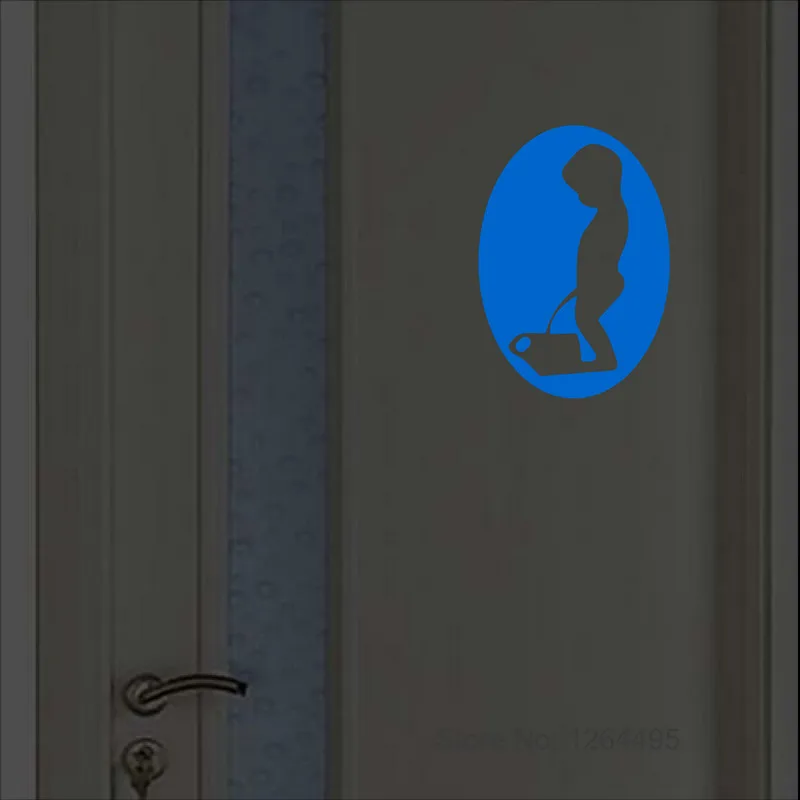 Glow in the Dark Toilet Sticker Bathroom Door Sign WC Washroom Wall Decoration Luminous Stickers Home Decor Funny Cartoon Decal