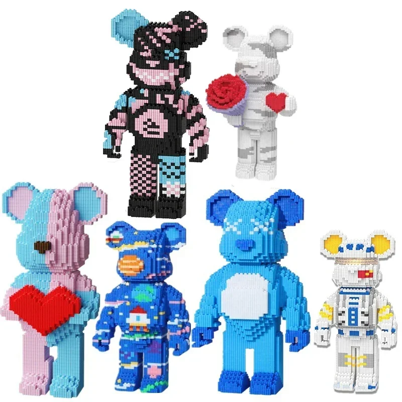 DIY Kinderspeelgoed Cartoon Mini Liefde Gewelddadige Beer Bearbrick Model met Licht Bouwsteen Micro Bricks Kerst Verjaardagscadeau