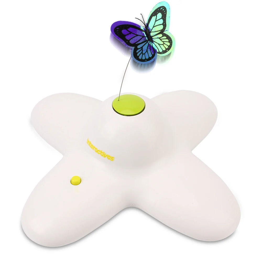 Interactive Flutter Bug Flashing Puzzle Toy 360 Degree Rotating Motion Cat Toy Activated Butterfly Funny Toys Automatic