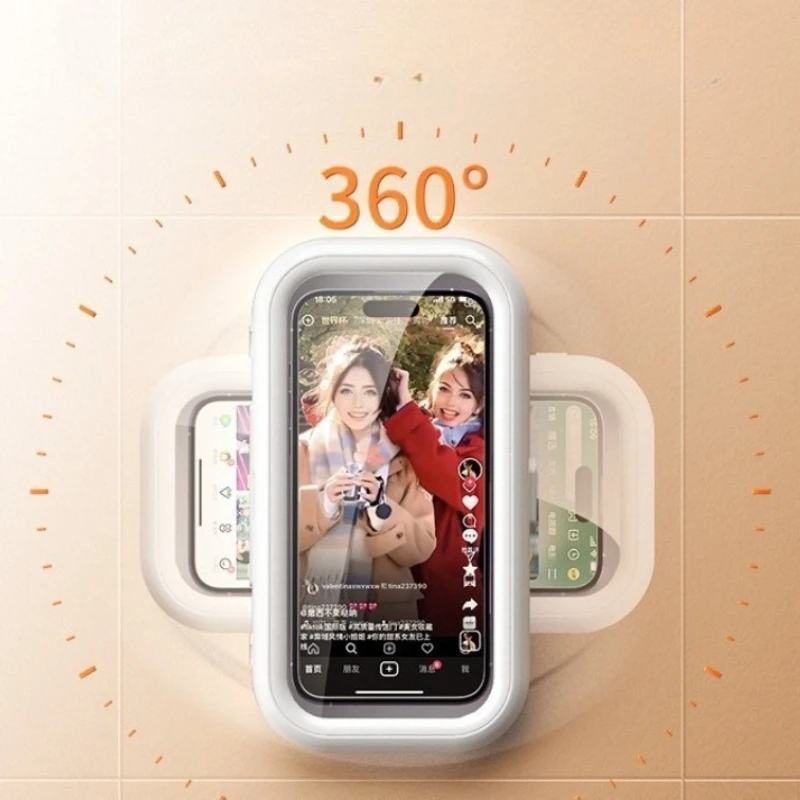 360° Rotation Waterproof Shower Phone Holder Wall Mounted Phone Holder Anti Fog Shower Case for 4-7" Phones Bathroom Kitchen view 3