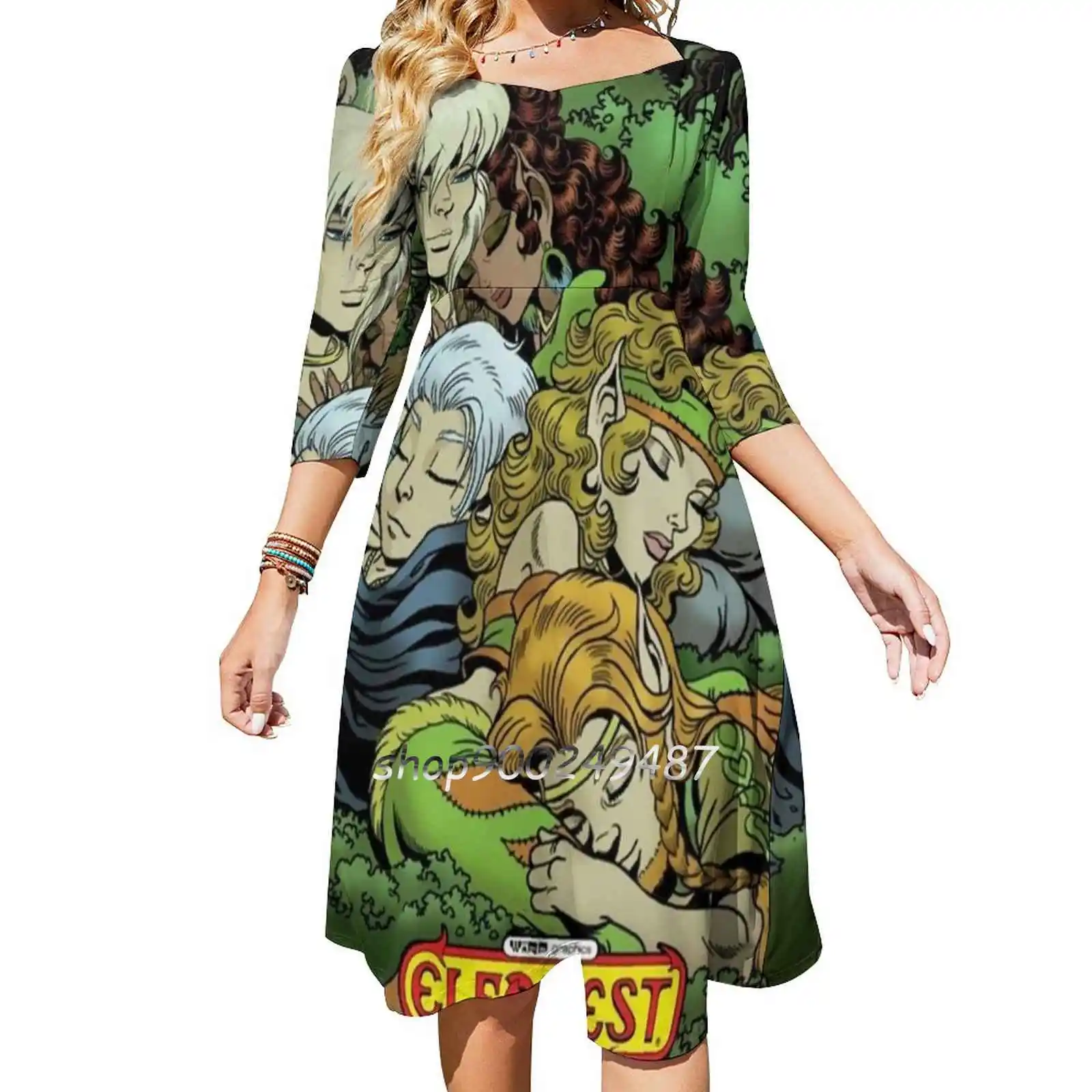 Elfquest True Peace Ii Flare Dress Square Neck Dress Elegant Female Fashion Printed Dress Elfquest True Peace Ii Funny Trending