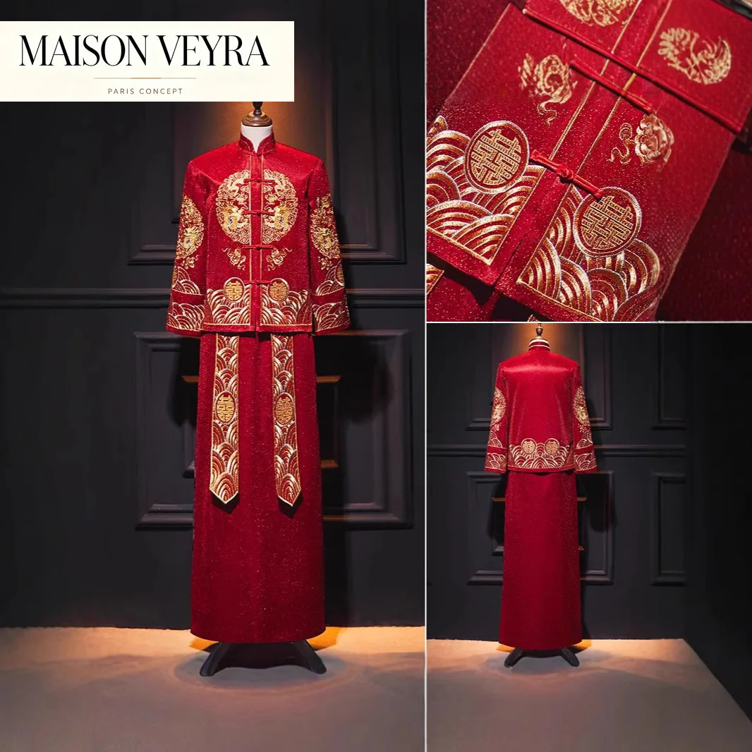 Embroidery Xiuhe Men's Clothing Style Groom Chinese Wedding Ancient Plus Costume Size Toasting Suit Tang Suit Men's Formal Wear