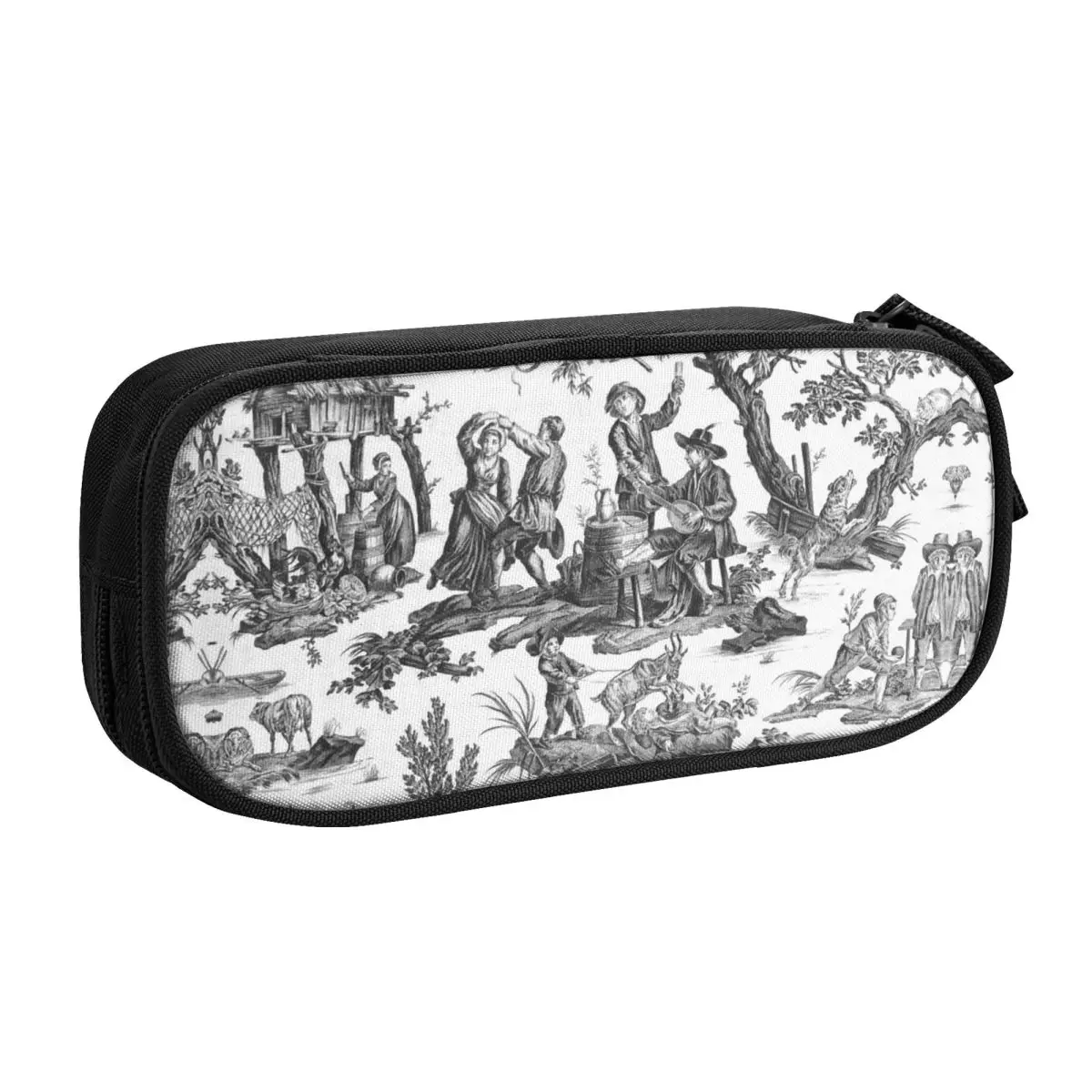 Black And White Toile De Jouy Pencil Case for Boys Gilrs Large Capacity French Motifs Floral Pen Box Bag School Accessories