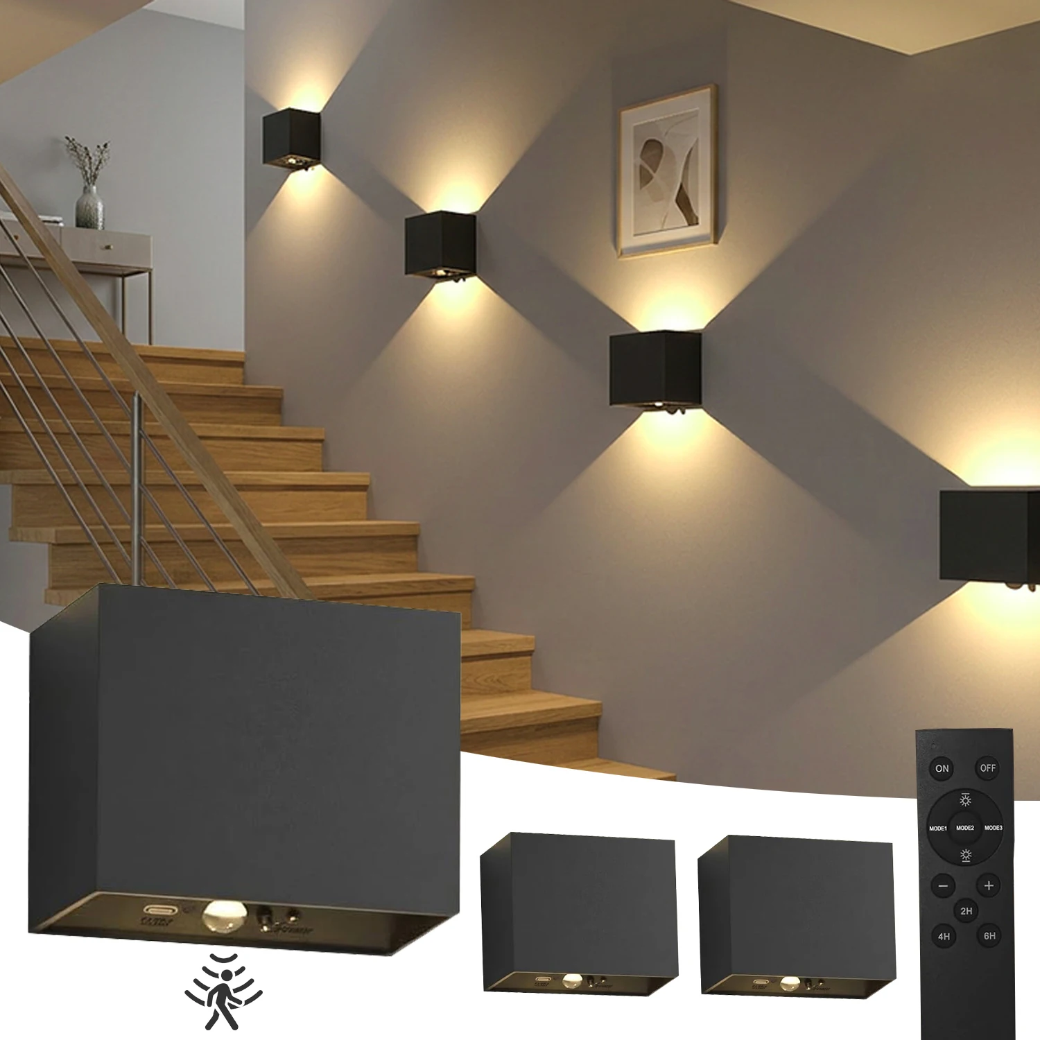 1/2 Stück LED-Wandleuchte mit Fernbedienung, wiederaufladbar, für den Innenbereich, Up-and-Down-Dekor-Wandlampe, warmweißes LED-Wireless-Wandleuchte