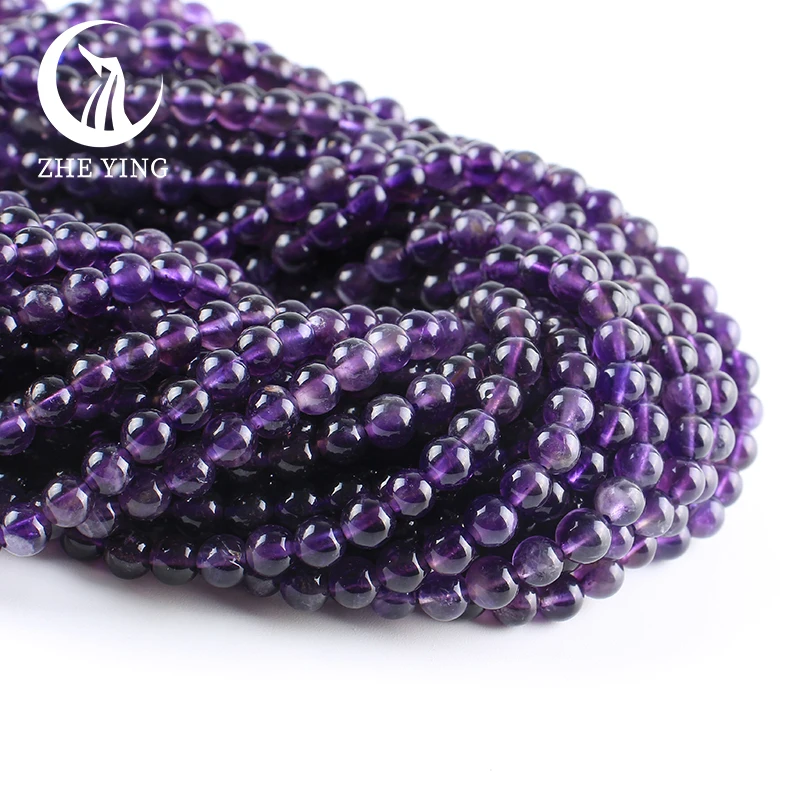 Zhe Ying 10 Strands Natural Amethyst Beads Round Loose Purple Gemstone Beads for Bracelet Making Diy Accessories Wholesale