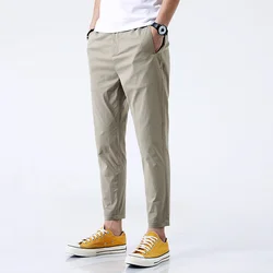 Length Ankle Men Trousers Summer Thin Straight Casual Pants Men Clothing Korea Style Harem Pants Mens Suit Pants Elastic Waist