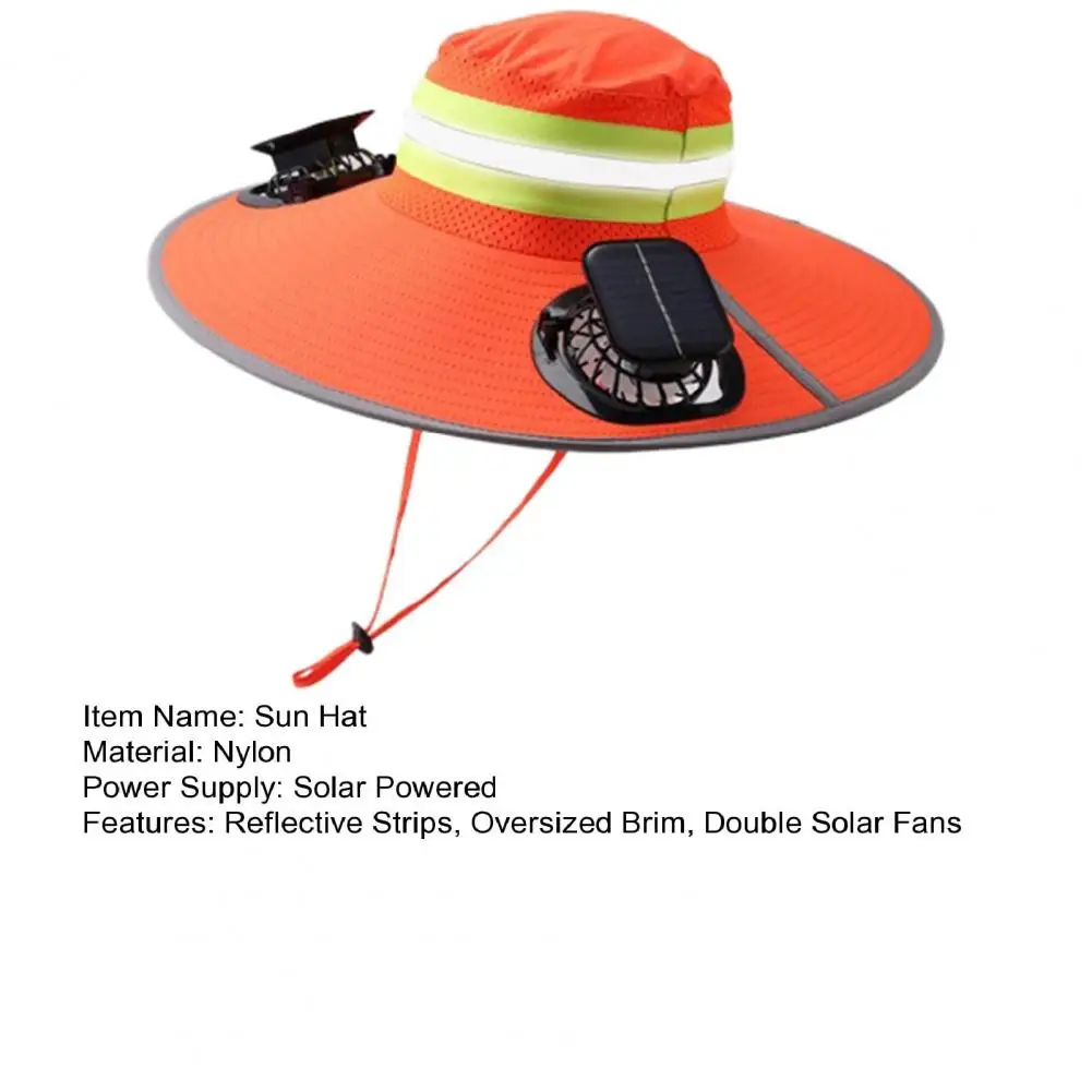 Picture 7: Sun Hat with Double Solar Fans High-Gloss Reflective Strips Safety Warning Oversized Brim Full Face UV Protection Bucket Hat Coo